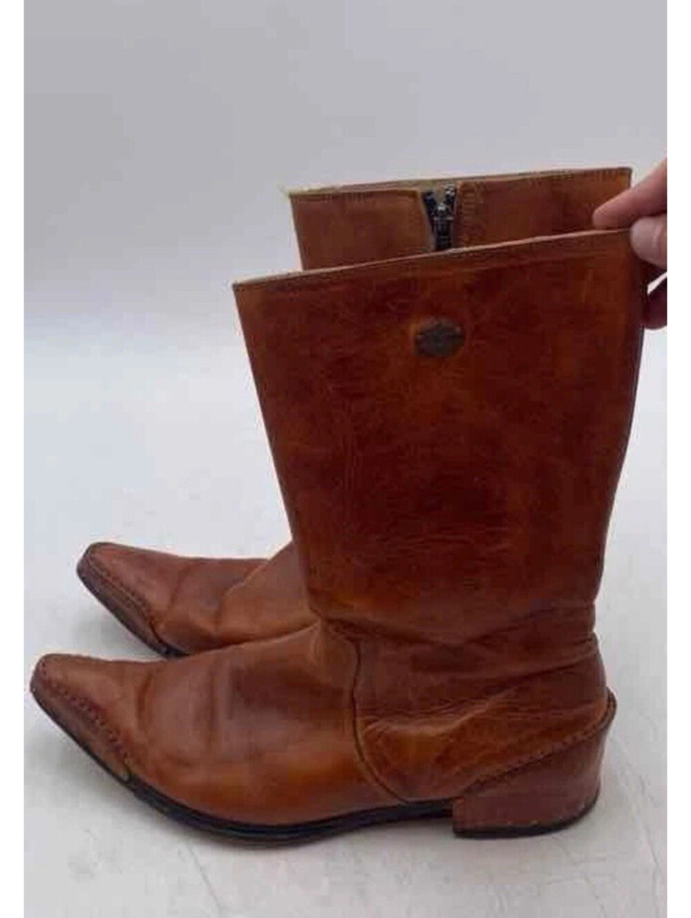 Harley-Davidson Womens Brown Leather Side Zip American Motorcycle Boots Size 8.5